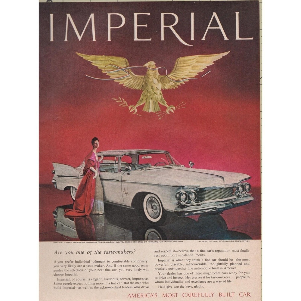 1961 Imperial Chrysler Vintage Print Ad Mid Century Luxury Elegant Automobile